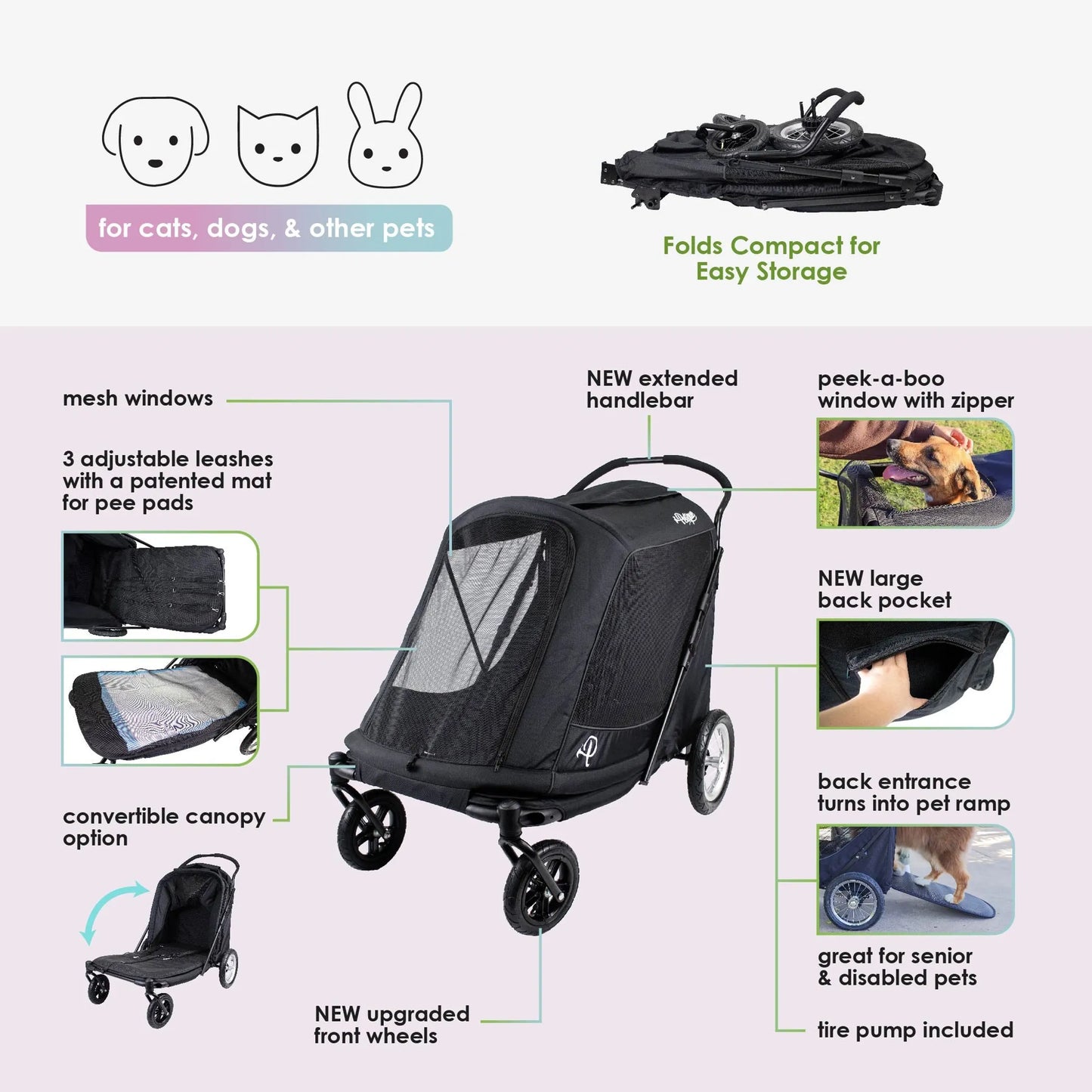 Apollo Elite Pet Stroller w/ Tire Pump Petique, Inc.