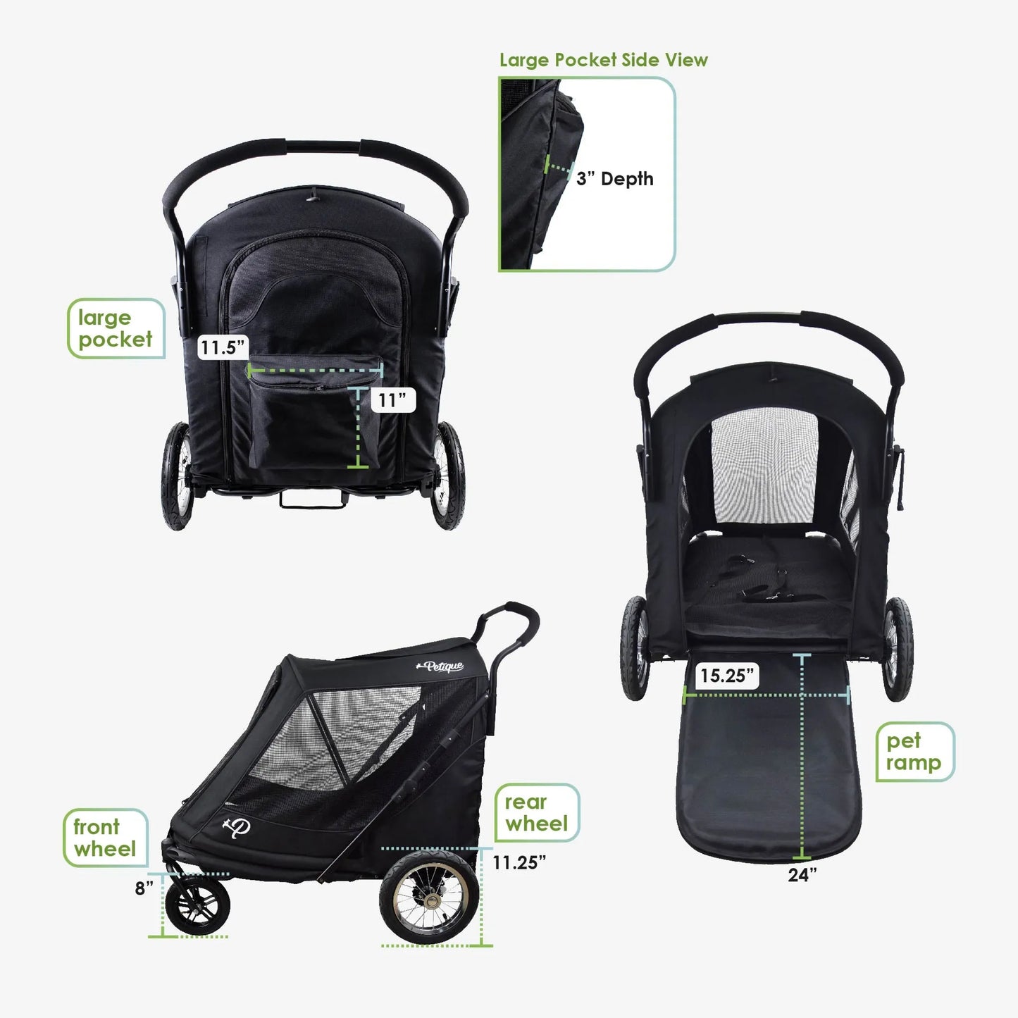 Apollo Elite Pet Stroller w/ Tire Pump Petique, Inc.
